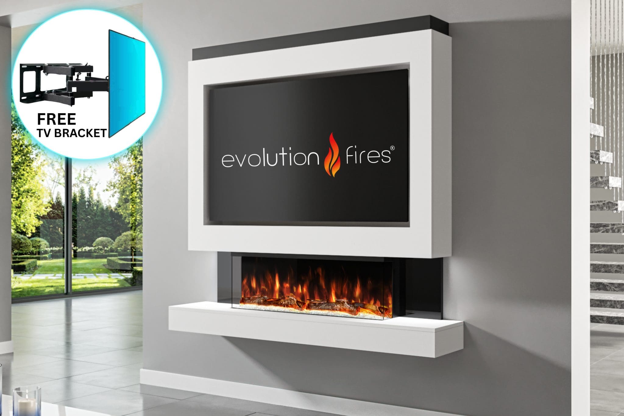 Package 1 – Pre-Built Media Wall with Electric Fireplace | Evolution Fires