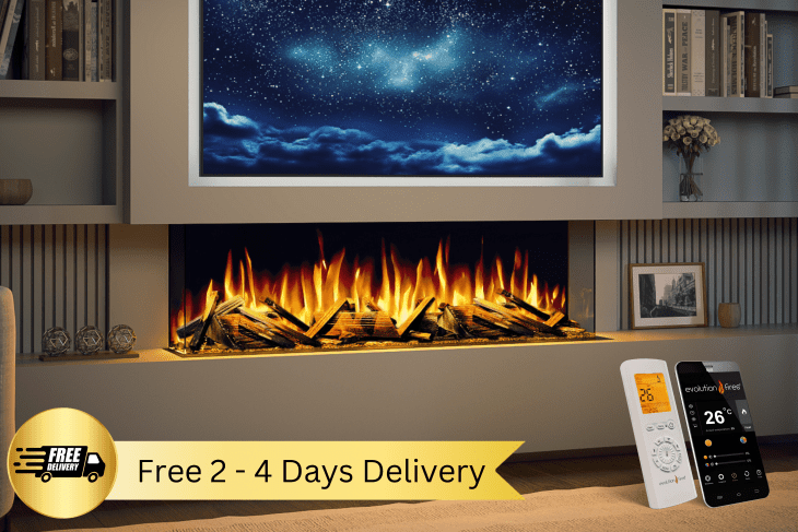 Advance Series 1300 3-sided panoramic electric fireplace with app and Alexa control