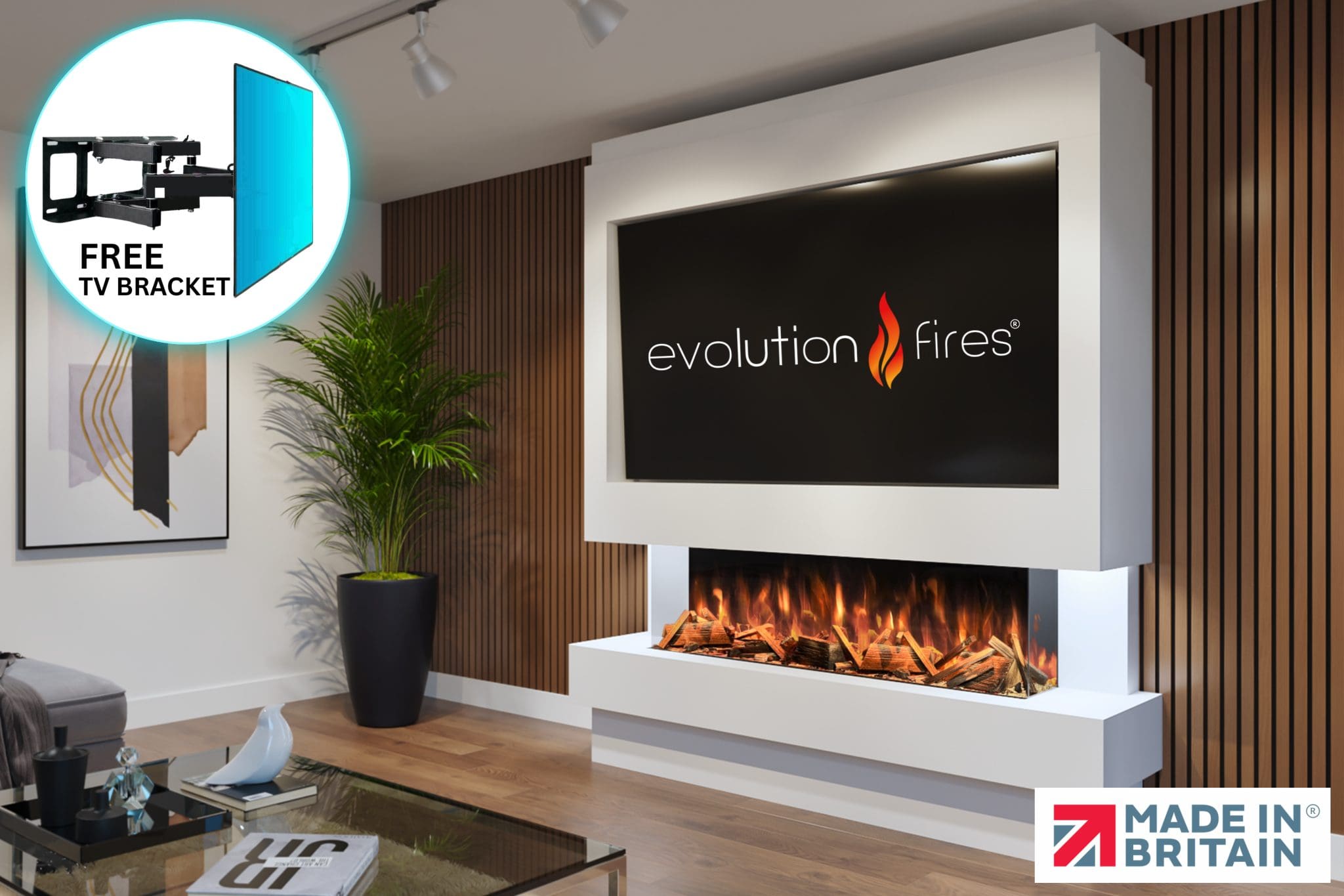 Package 10 – Pre-Built Media Wall with Electric Fireplace | Evolution Fires