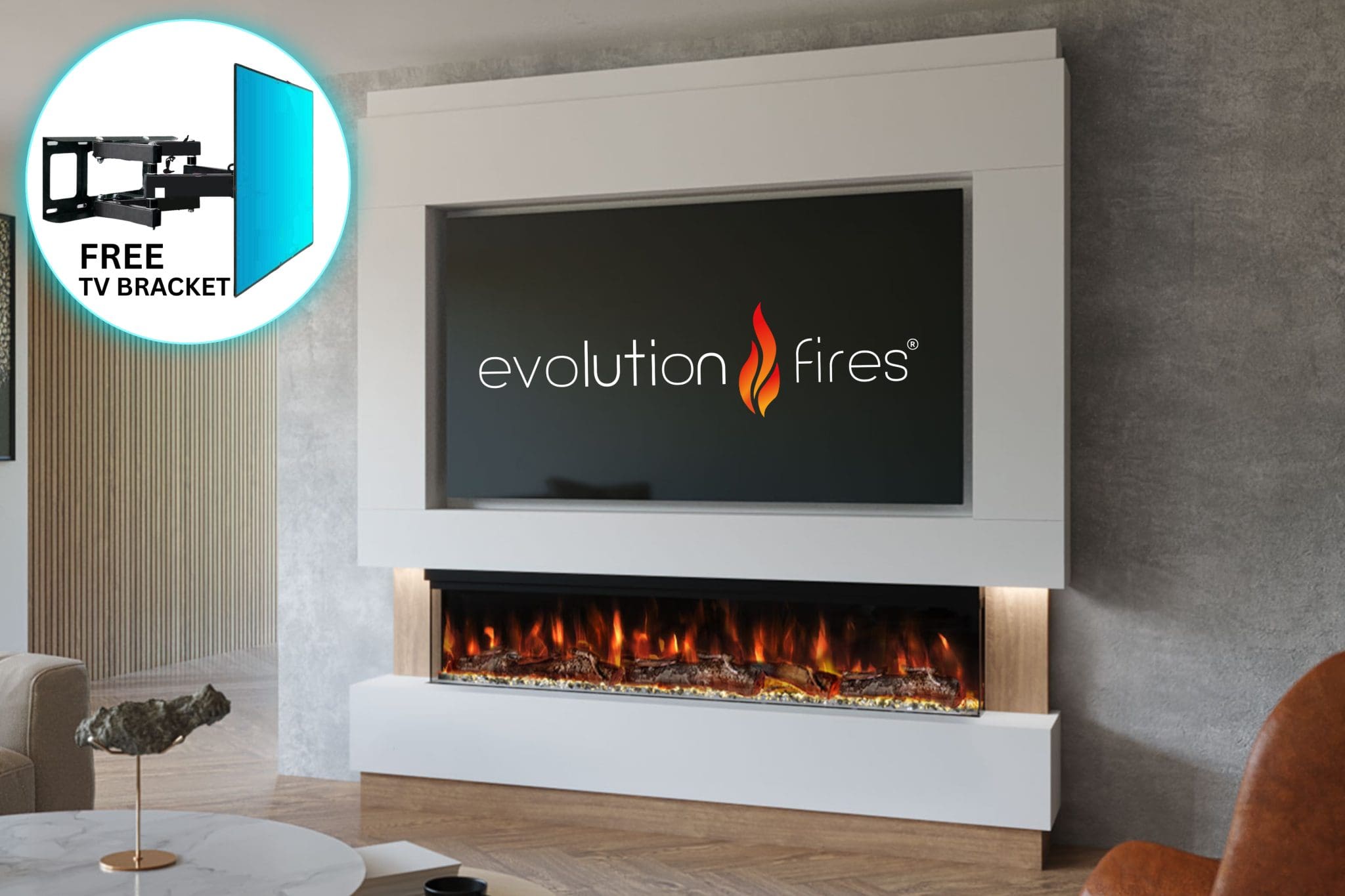 Package 13 – Pre-Built Media Wall with Electric Fireplace | Evolution Fires