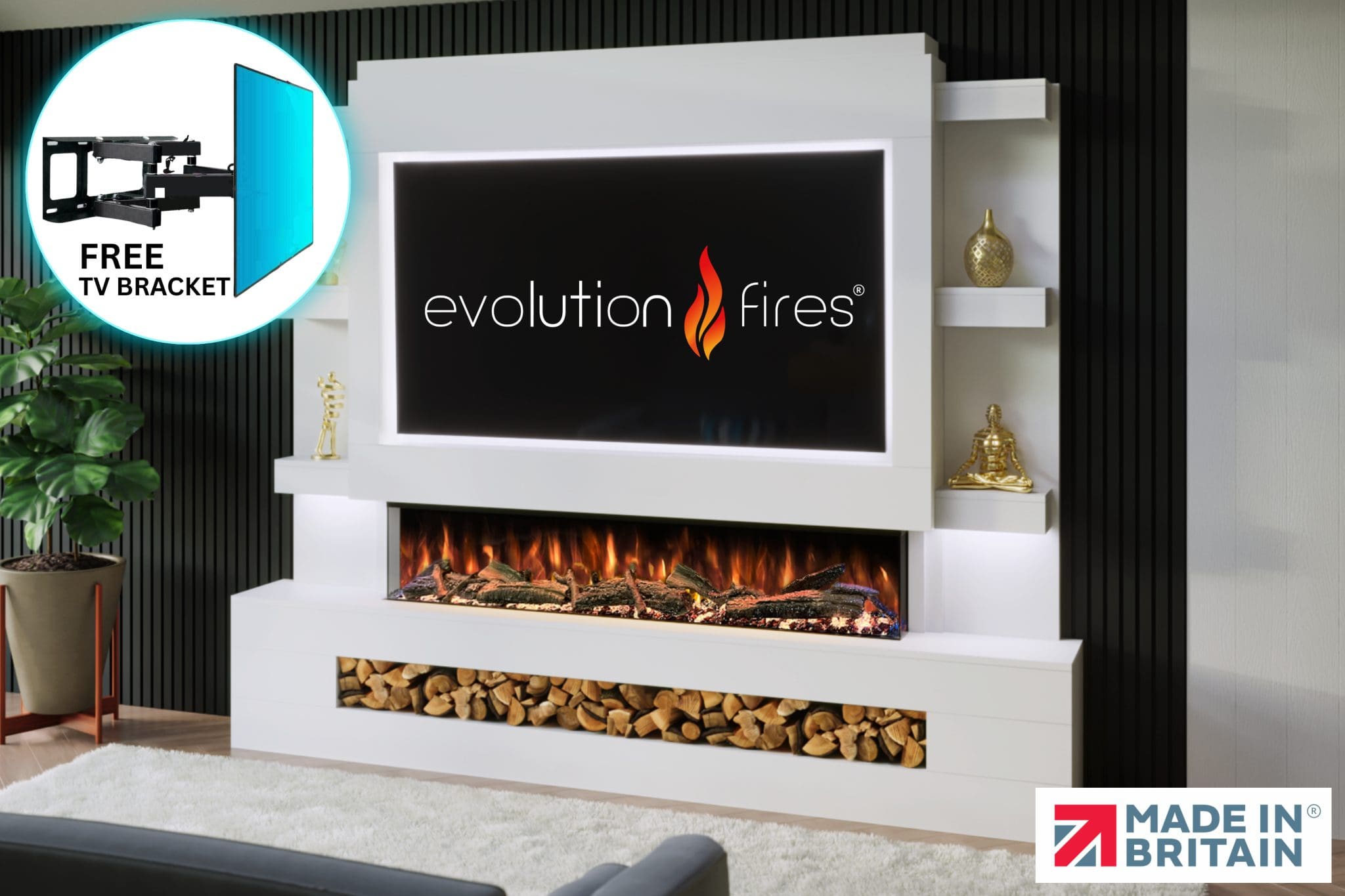 Package 15 - Pre-Built Media Wall with Electric Fireplace | Evolution Fires