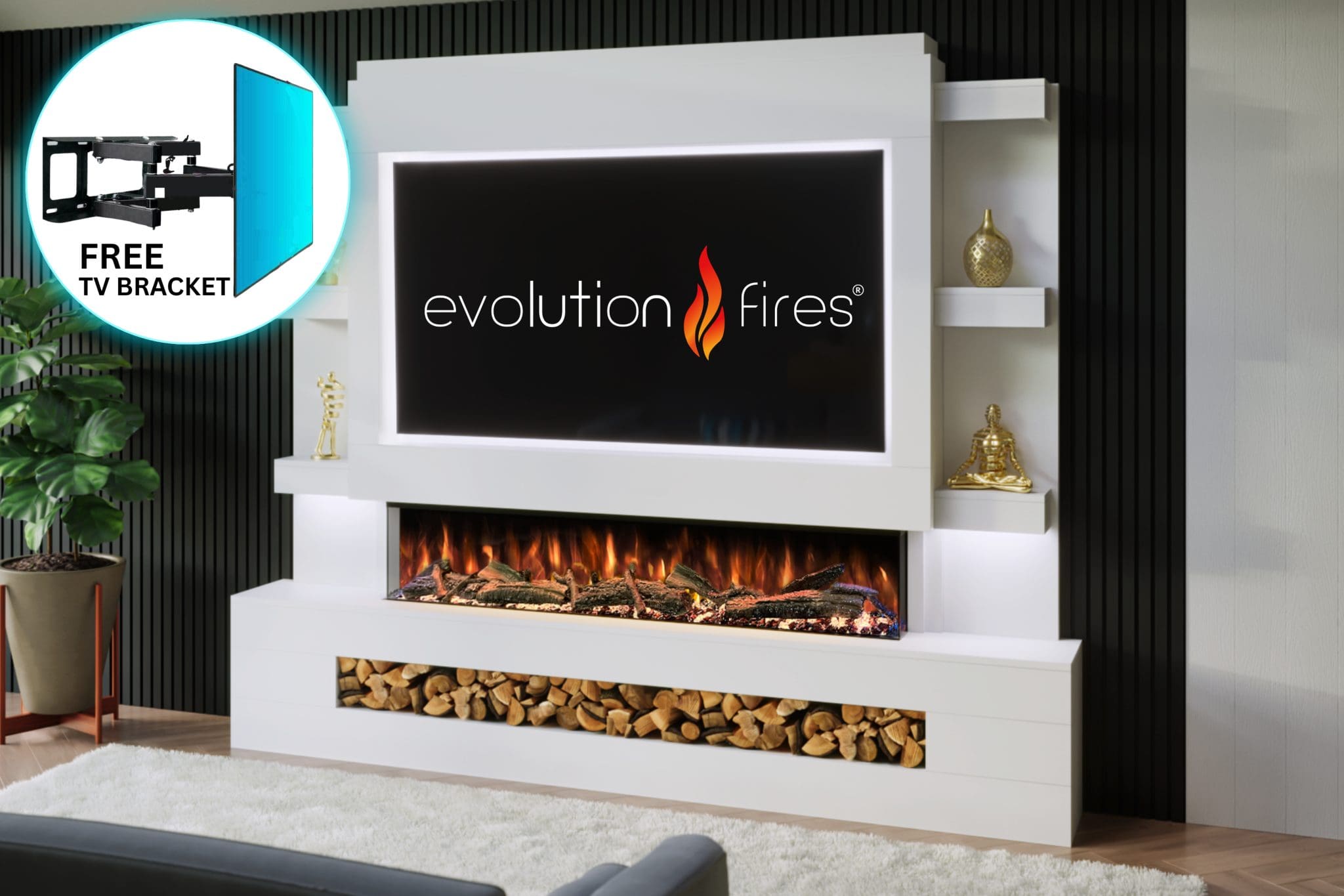 Package 15 - Pre-Built Media Wall with Electric Fireplace | Evolution Fires