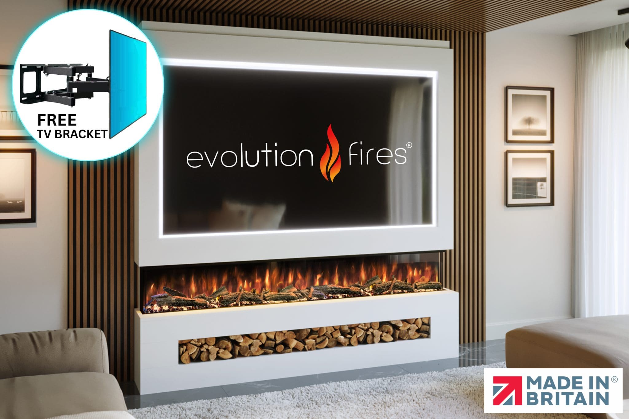 Package 16 – Pre-Built Media Wall with Electric Fireplace | Evolution Fires
