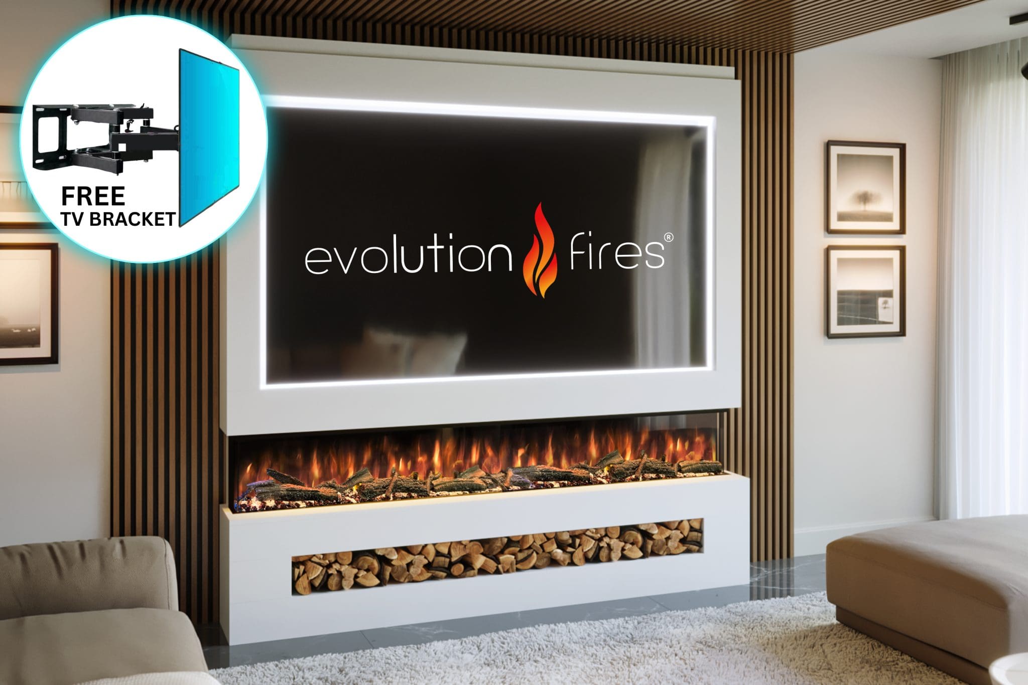 Package 16 – Pre-Built Media Wall with Electric Fireplace | Evolution Fires