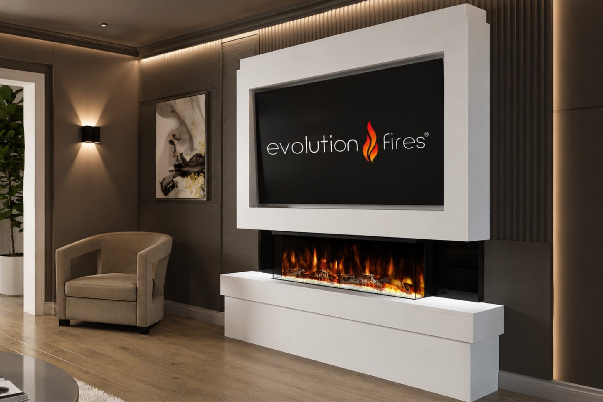 Package 2 - Pre-Built Media Wall with Electric Fireplace | Evolution Fires