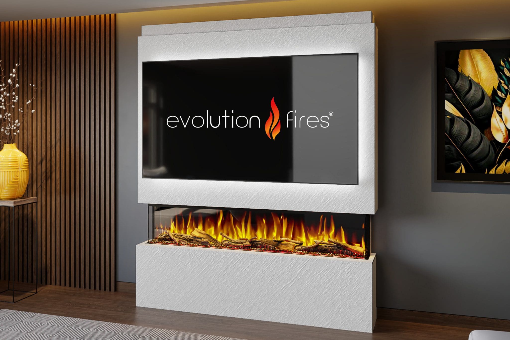 Package 20 – Pre-Built Media Wall with Electric Fireplace | Evolution Fires