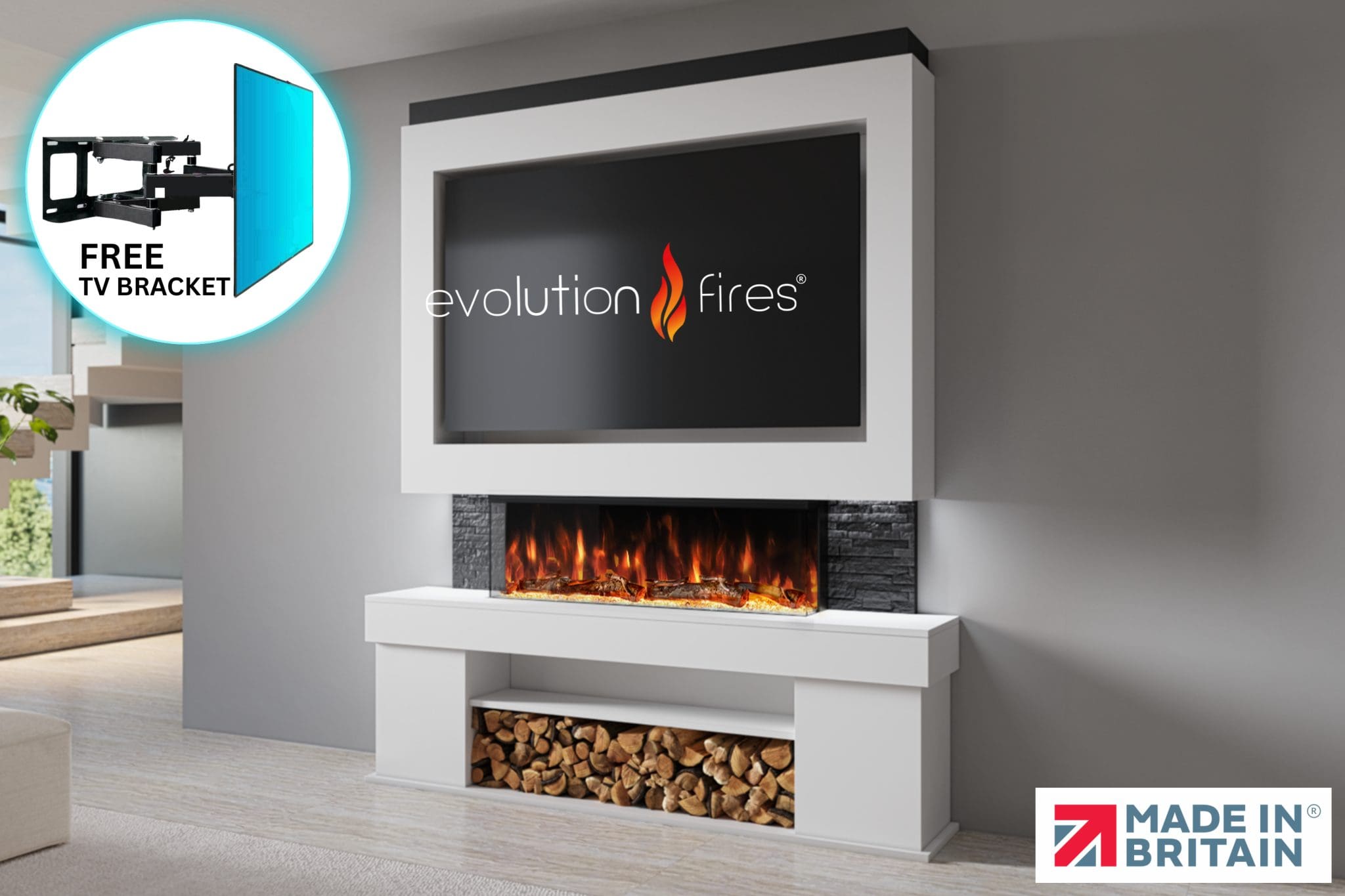 Package 3 – Pre-Built Media Wall with Electric Fireplace | Evolution Fires