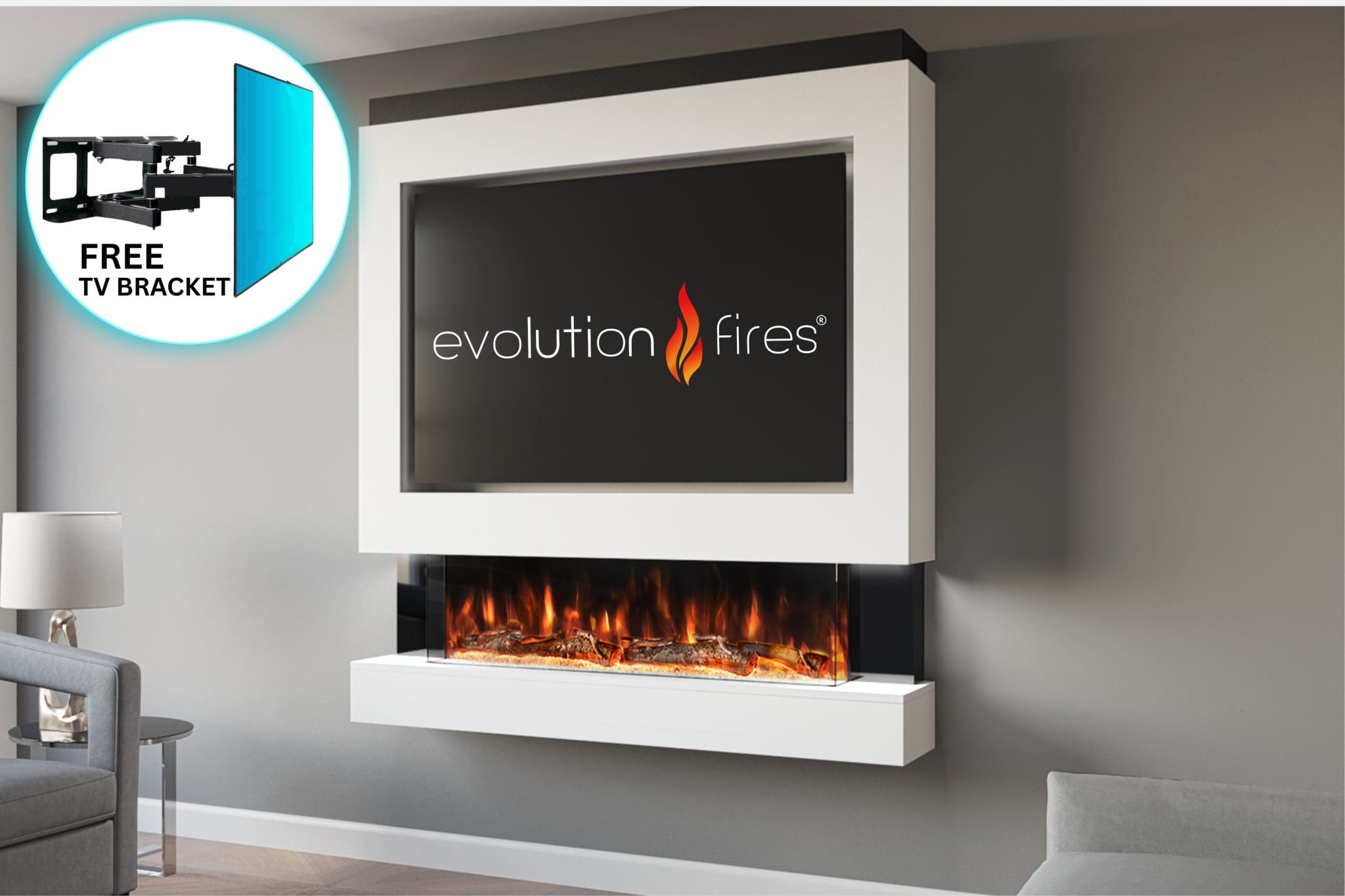 Package 4 – Pre-Built Media Wall with Electric Fireplace | Evolution Fires