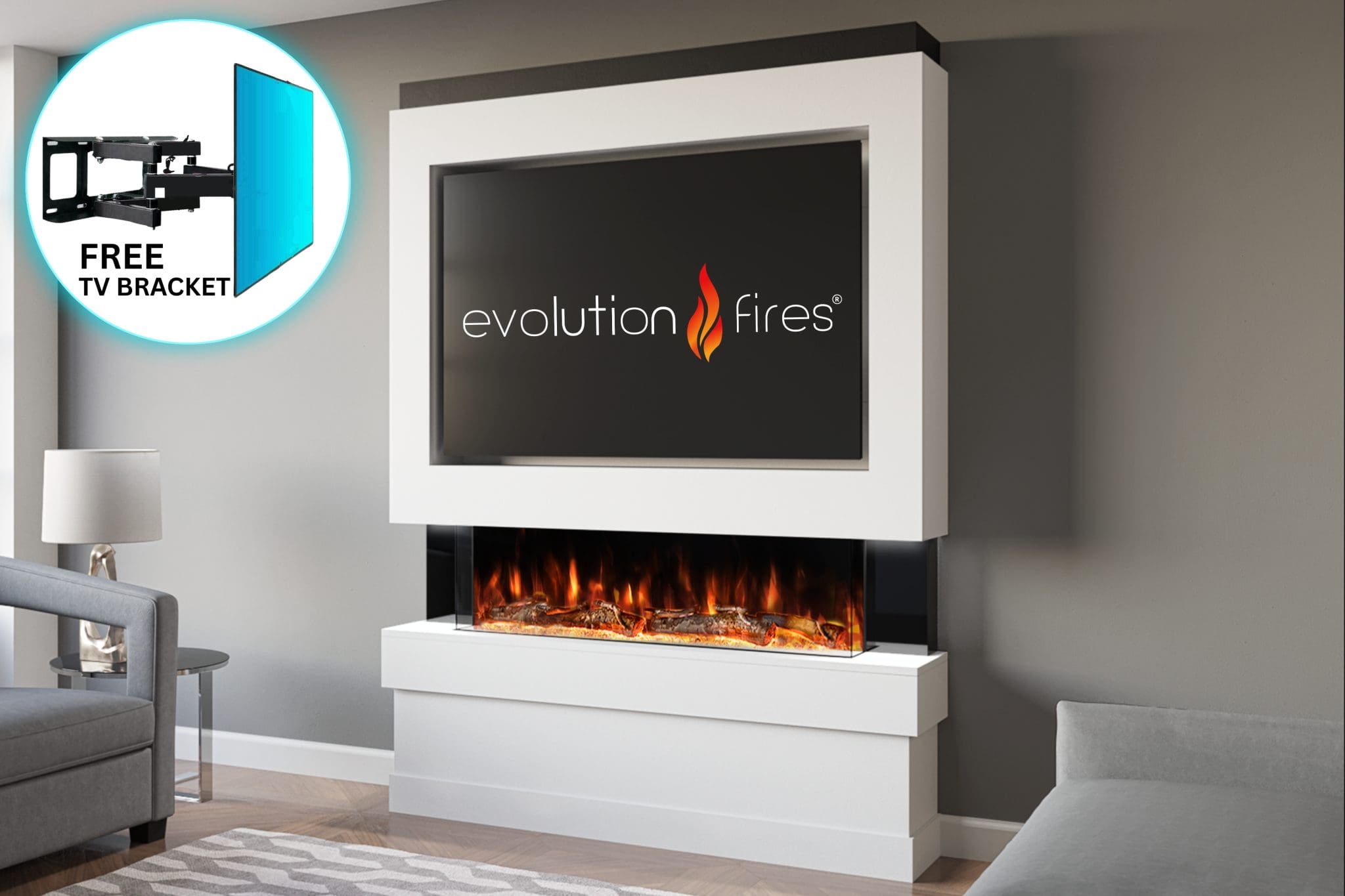Package 5 – Pre-Built Media Wall with Electric Fireplace | Evolution Fires