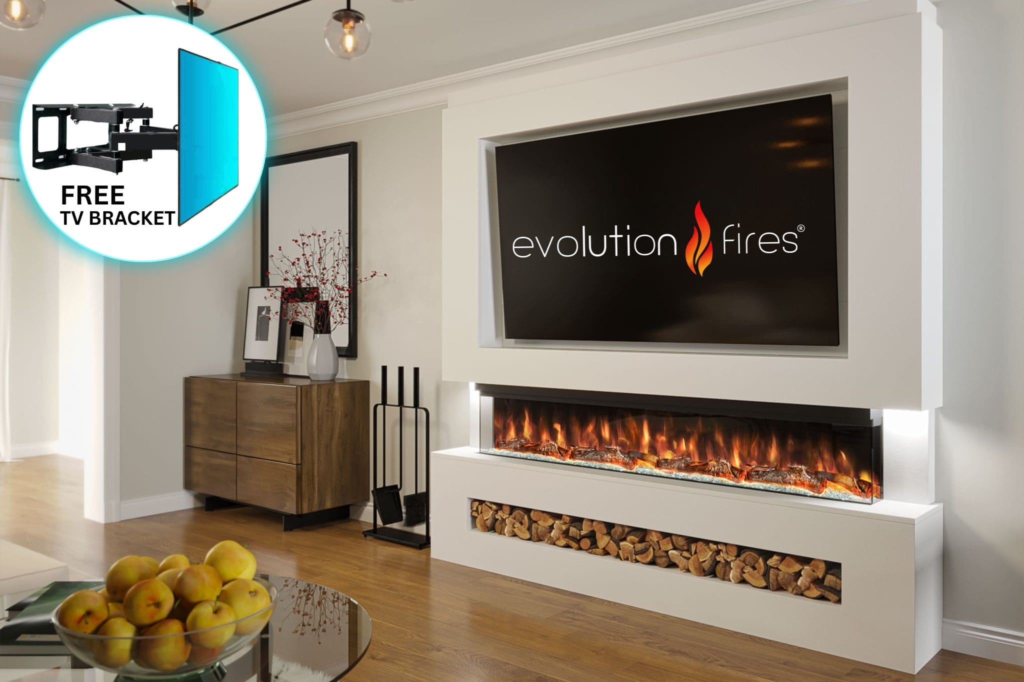 Package 7 – Pre-Built Media Wall with Electric Fireplace | Evolution Fires