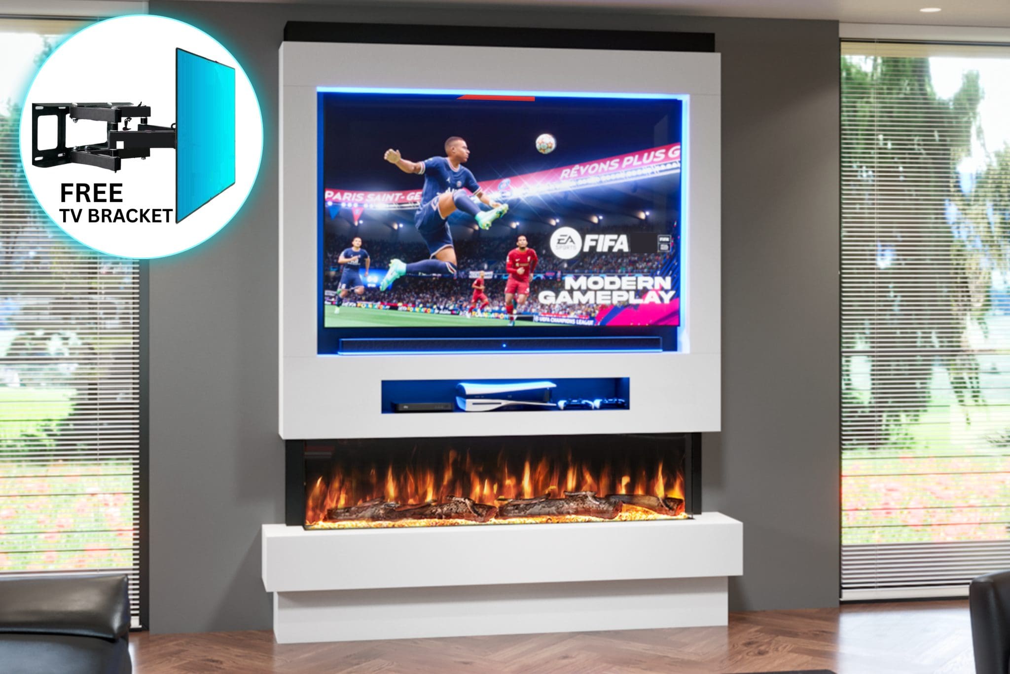 Package 8 – Pre-Built Media Wall with Electric Fireplace | Evolution Fires