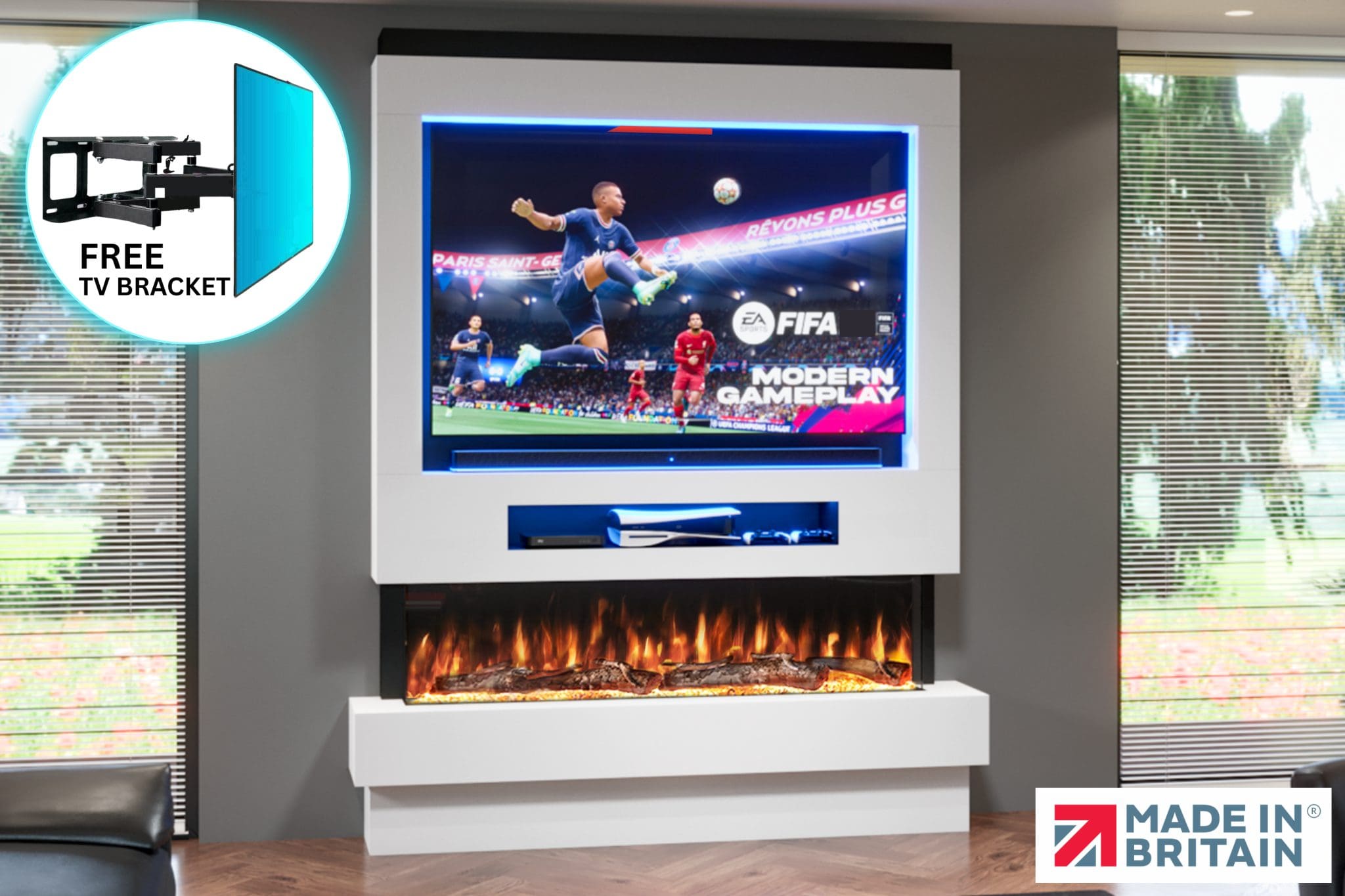 Package 8 – Pre-Built Media Wall with Electric Fireplace | Evolution Fires