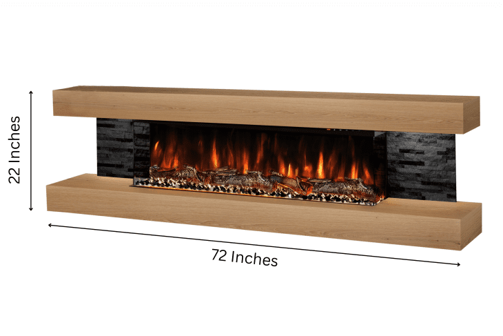 Vegas 72-Inch Wall Mounted Electric Fireplace in Oak finish – modern wall-mounted electric fireplace by Evolution Fires