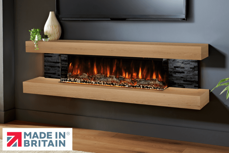 Vegas 72-Inch Wall Mounted Electric Fireplace in Oak finish – modern wall-mounted electric fireplace by Evolution Fires