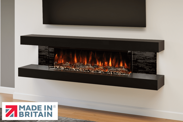 Vegas Black Wall Mounted Electric Fireplace by Evolution Fires