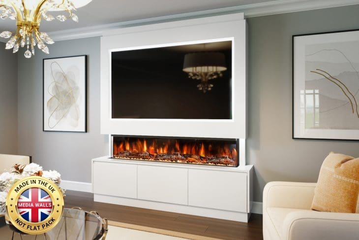 Pre-Built Media Wall With Storage & Electric Fire - Package 21