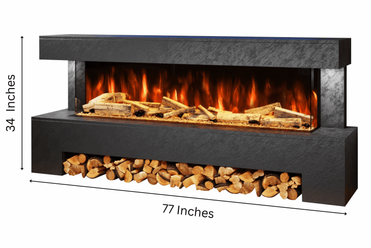 Angelo Electric Fireplace Suite in Black Venation Stone Finish – wall-mounted textured electric fireplace suite by Evolution Fires