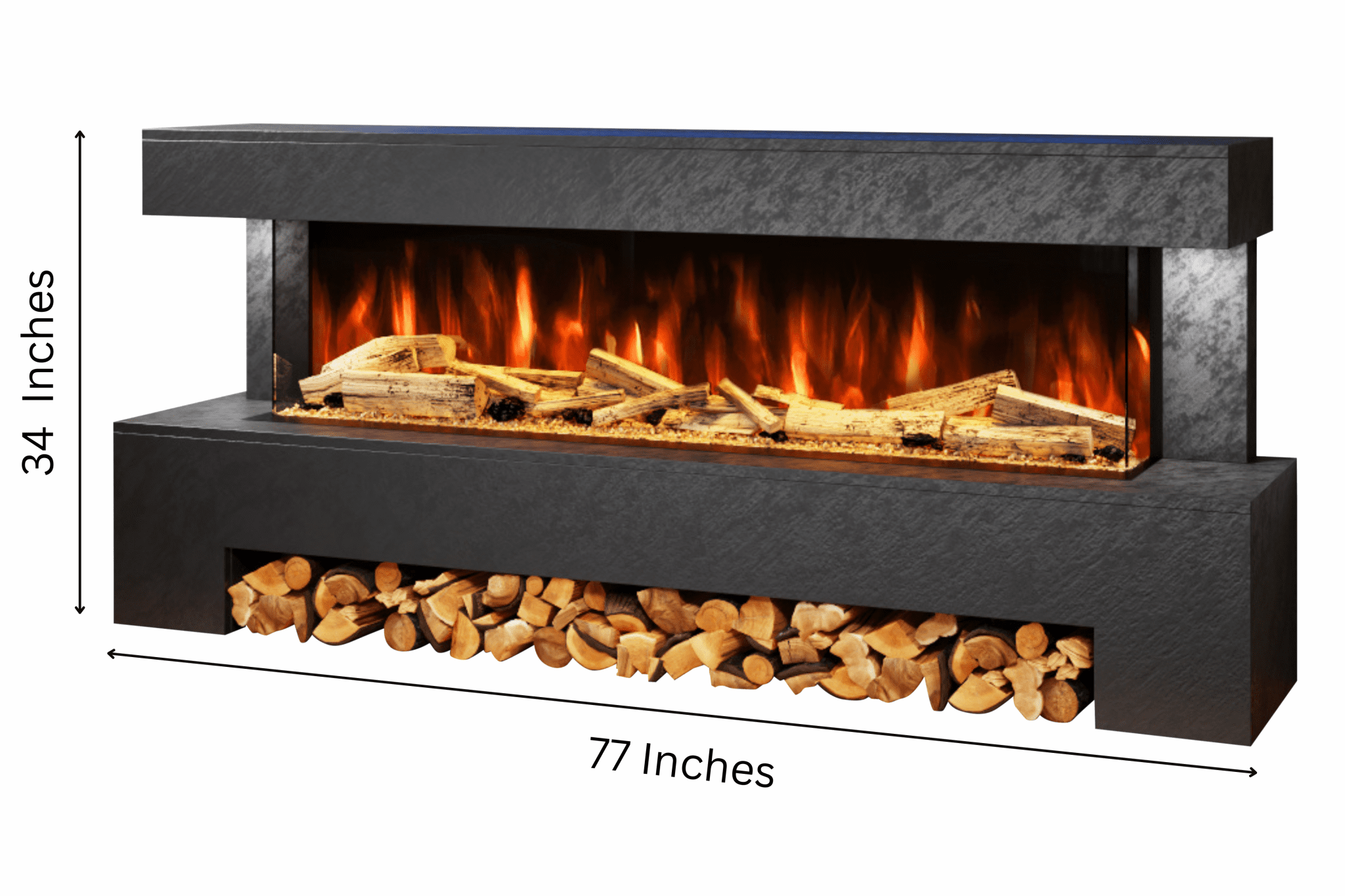 Angelo Electric Fireplace Suite in Black Venation Stone Finish – wall-mounted textured electric fireplace suite by Evolution Fires