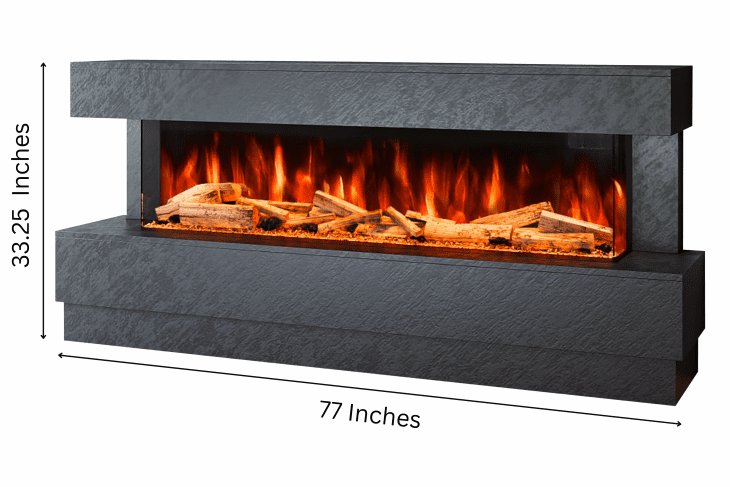 Raphael Electric Fireplace Suite in Black Venation Stone Finish – wall-mounted textured electric fireplace suite by Evolution Fires