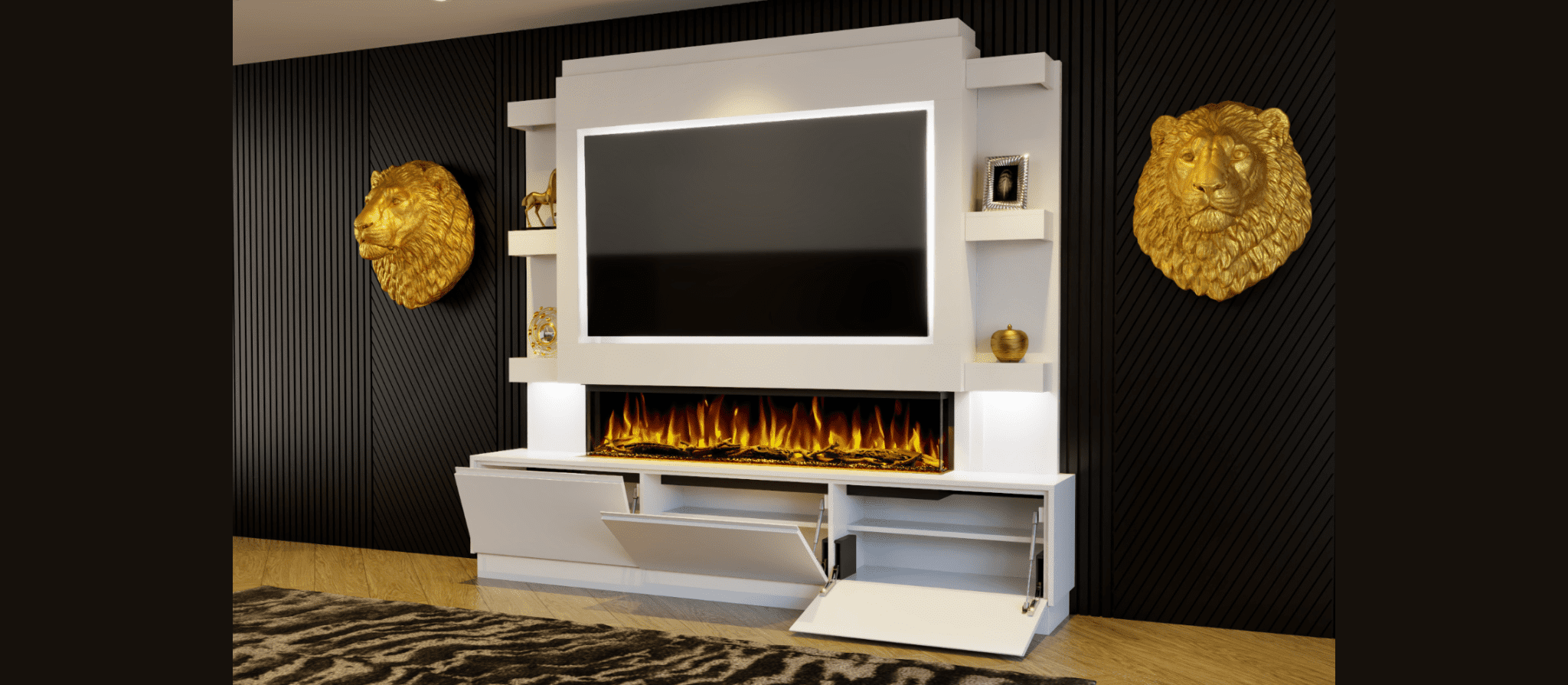 Electric fireplace with built in soundbar hotsell