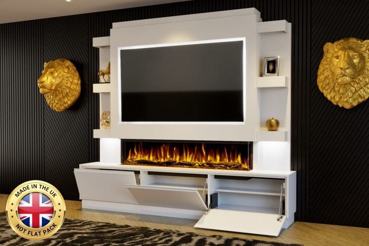 Pre-Built Media Wall With Storage & Electric Fire - Package 22