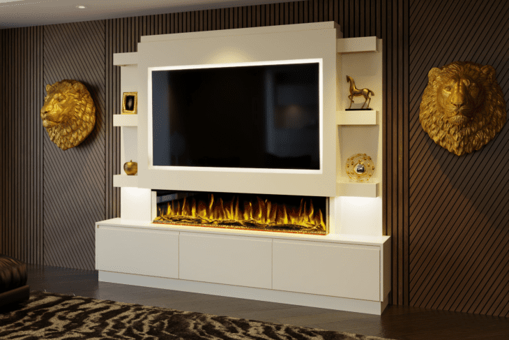 Pre-Built Media Wall With Storage & Electric Fire - Package 22 - Image 3