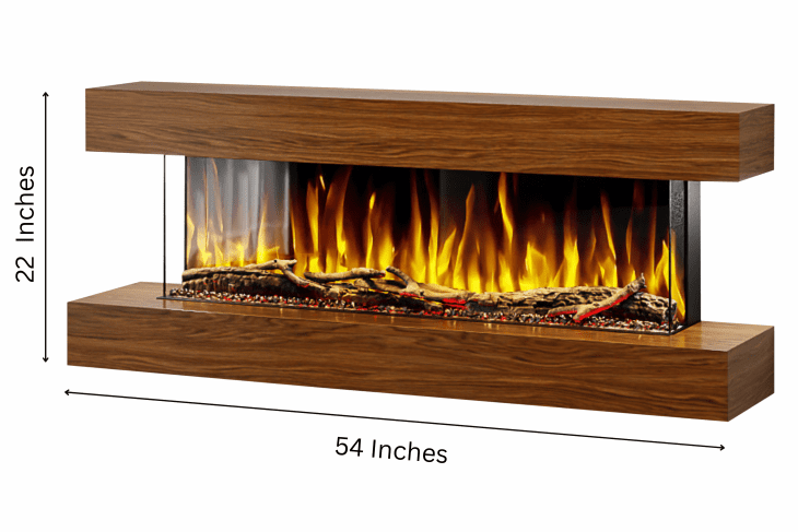 Studio 4 54-Inch wall-mounted electric fireplace in walnut finish – modern wood look by Evolution Fires