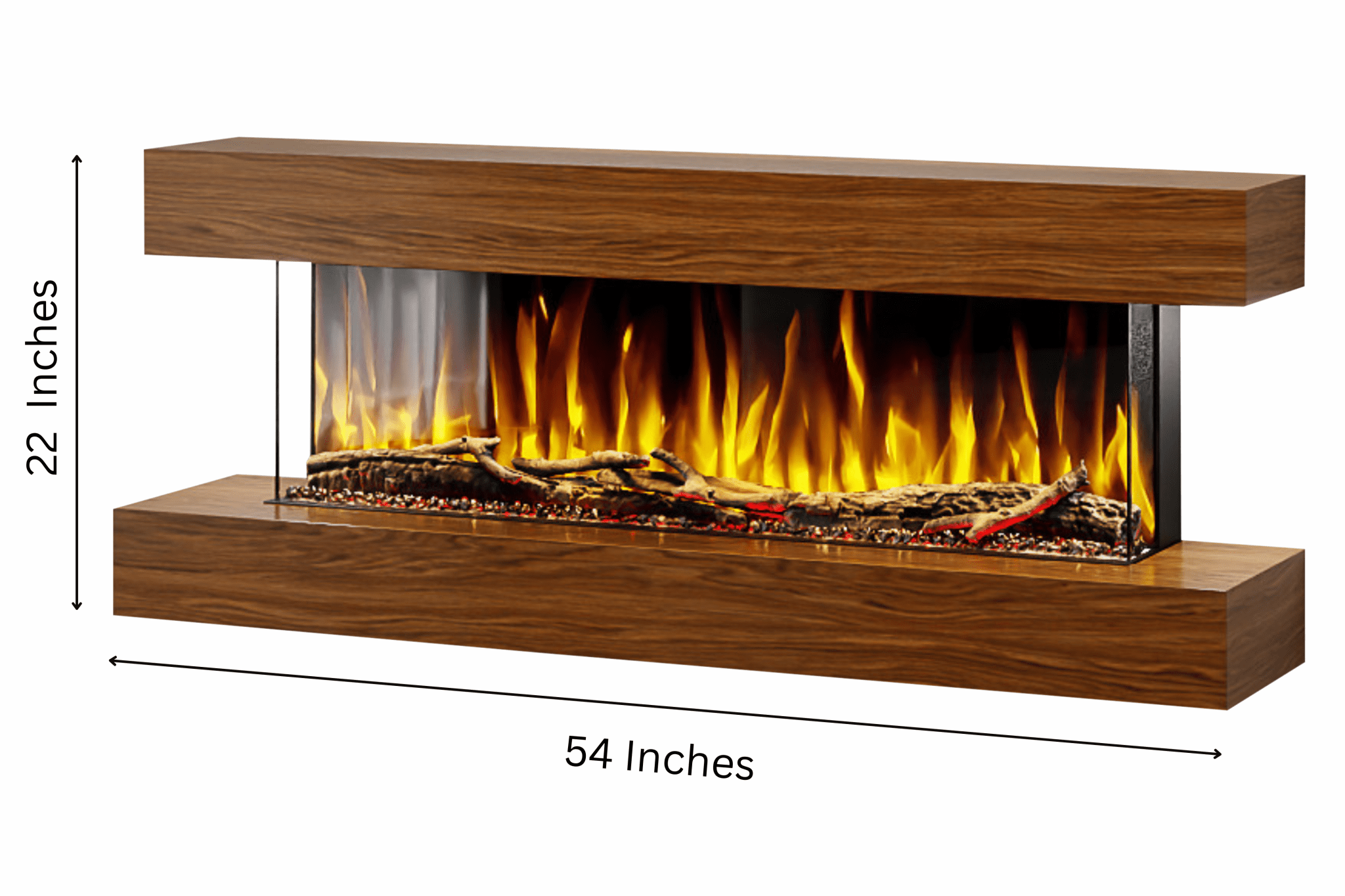 Studio 4 54-Inch wall-mounted electric fireplace in walnut finish – modern wood look by Evolution Fires