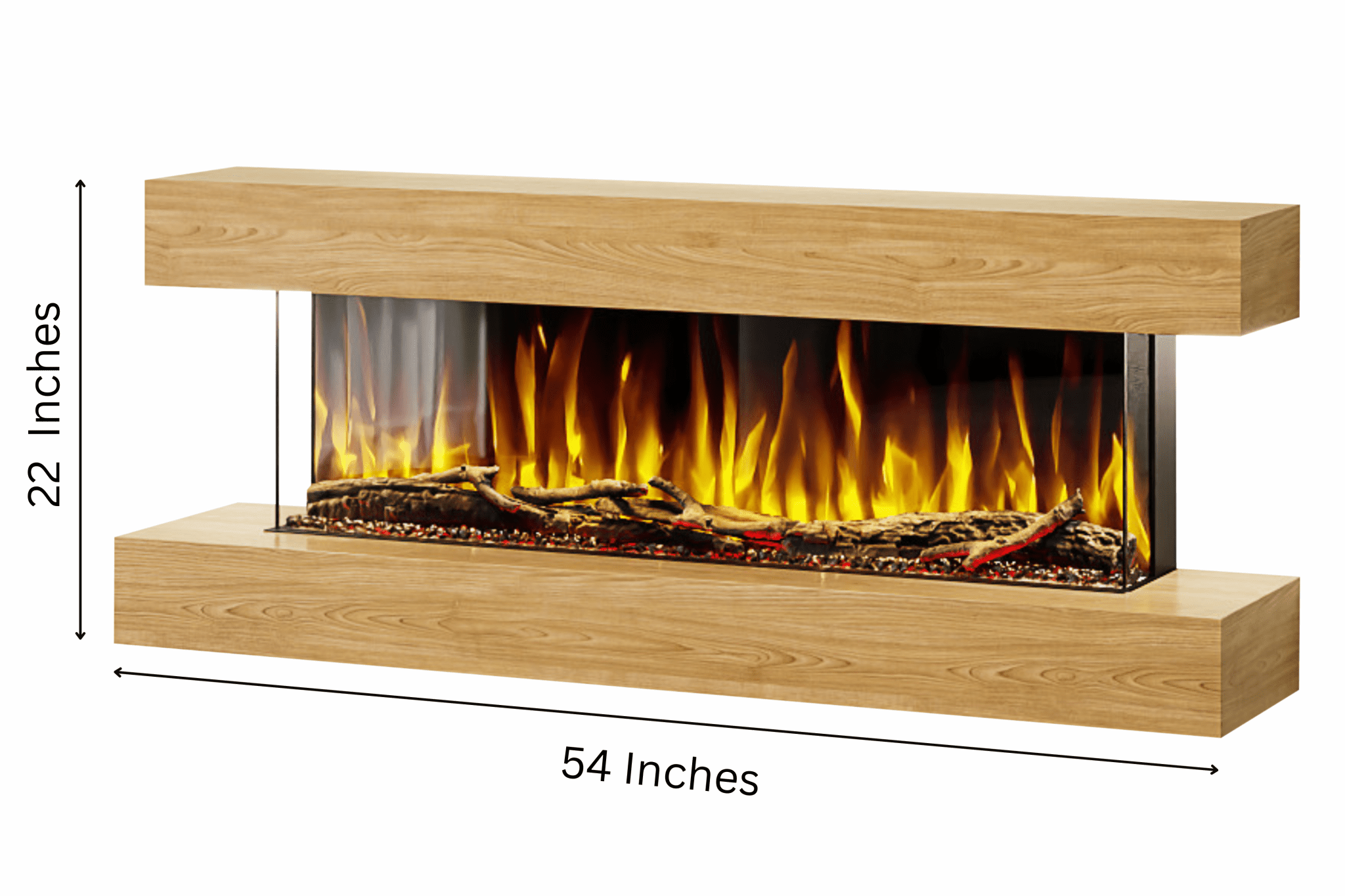 Studio 4 54-Inch Wall Mounted Electric Fireplace in Oak finish – wall-mounted electric fireplace with realistic flame effect by Evolution Fires