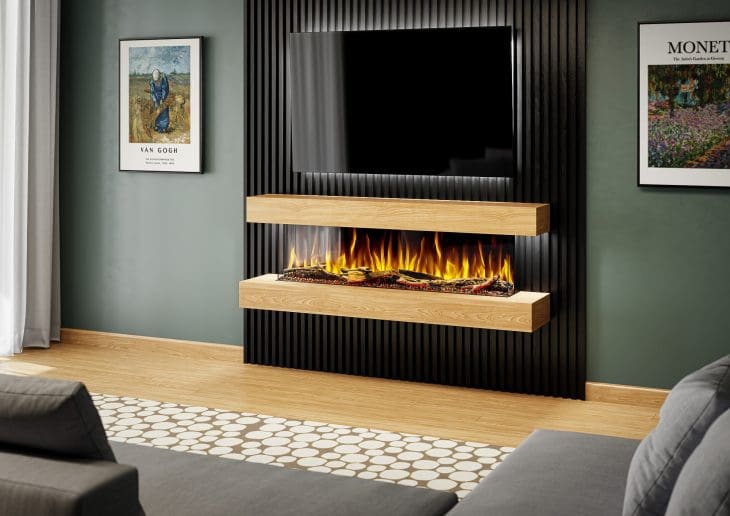 Evolution Fires Studio 5 – 62 Inch Wall Mounted Electric Fireplace Oak Finish - Image 6