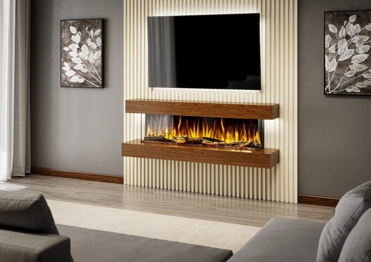 Evolution Fires Studio 5 – 62 Inch Wall Mounted Electric Fireplace Walnut Finish - Image 6