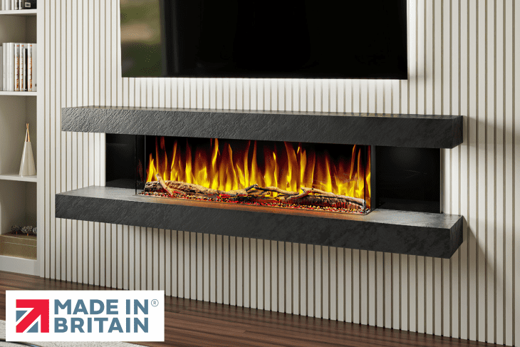 Vegas Wall Mounted Electric Fireplace in Black Stone Effect Finish by Evolution Fires