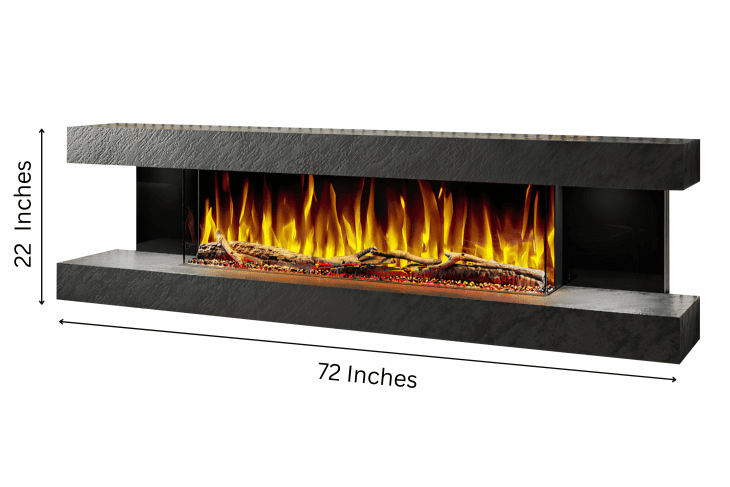 Vegas 72-Inch Wall Mounted Electric Fireplace in Black Venation Textured – wall-mounted electric fireplace with a luxury textured finish by Evolution Fires
