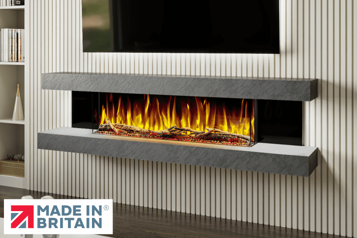 Vegas Wall Mounted Electric Fireplace in Black Stone Effect Finish by Evolution Fires