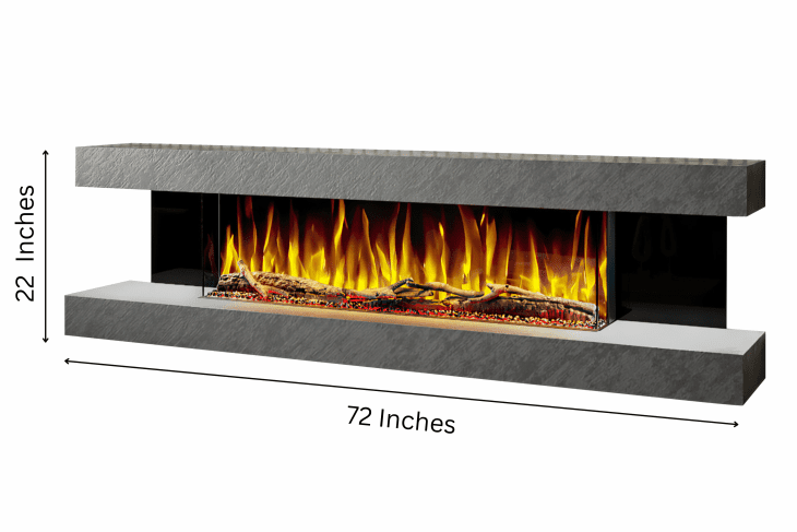 Vegas 72-Inch Wall Mounted Electric Fireplace in Grey Venation Textured – wall-mounted electric fireplace with a luxury textured finish by Evolution Fires