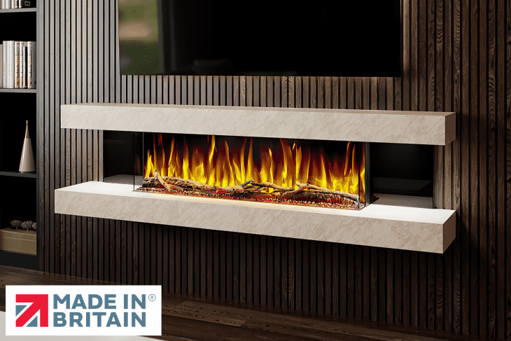 Vegas Wall Mounted Electric Fireplace in Pearl Stone Effect Finish by Evolution Fires