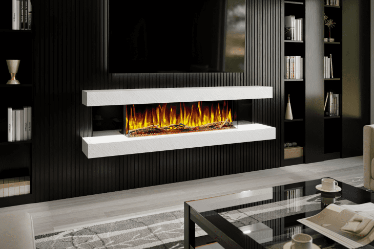 Evolution Fires Vegas Wall Mounted Electric Fireplace – White Stone Effect Finish - Image 5