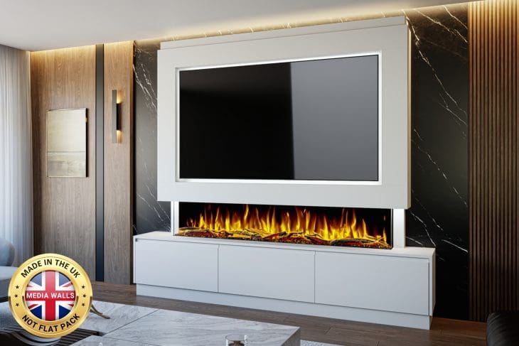 Pre-Built Media Wall With Storage & Electric Fire - Package 23