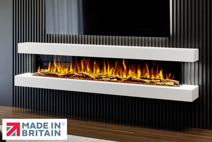 Studio 8 White 95-Inch Wall Mounted Electric Fireplace by Evolution Fires