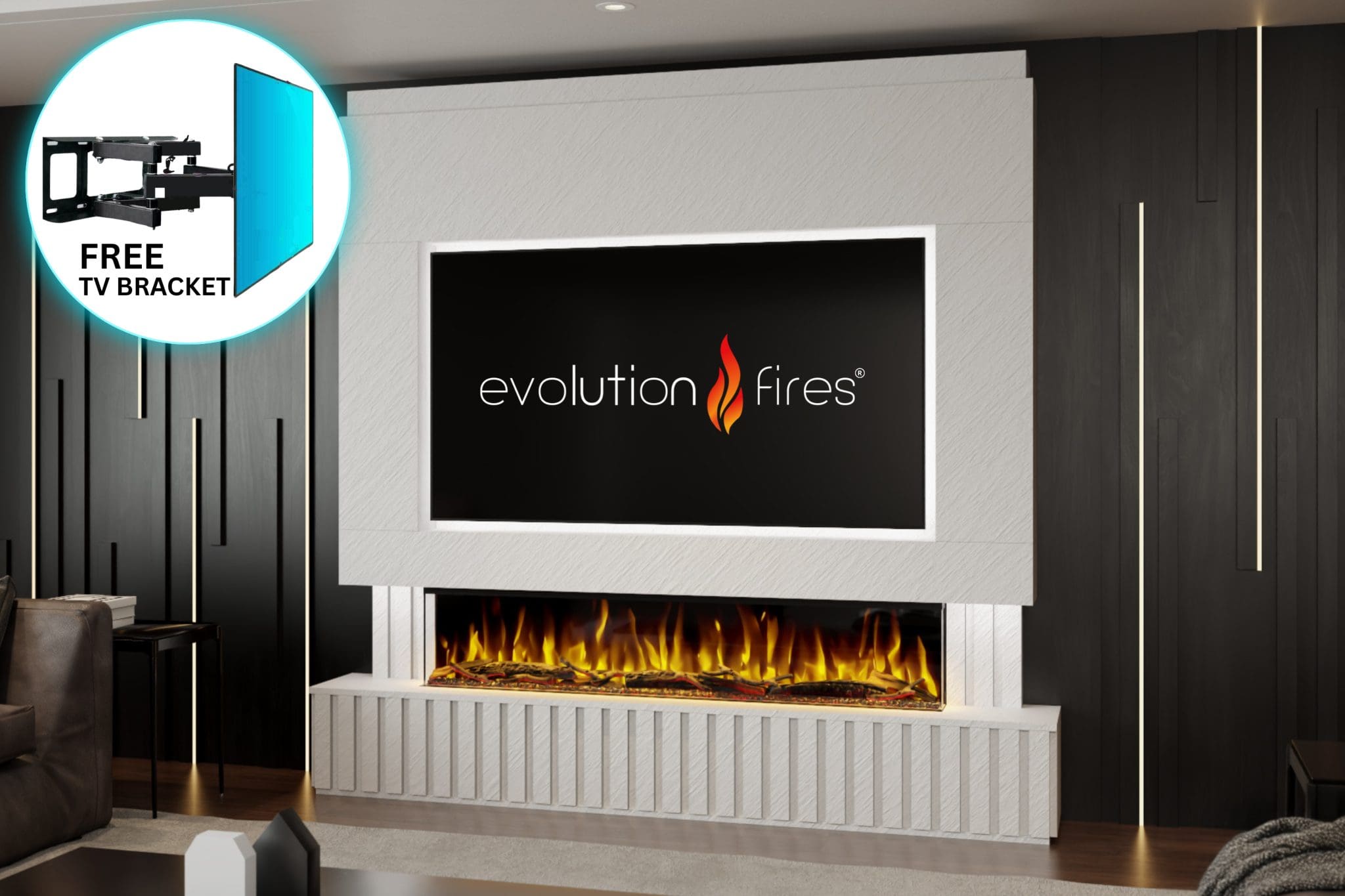Package 24 – Pre-Built Media Wall with Electric Fireplace | Evolution Fires
