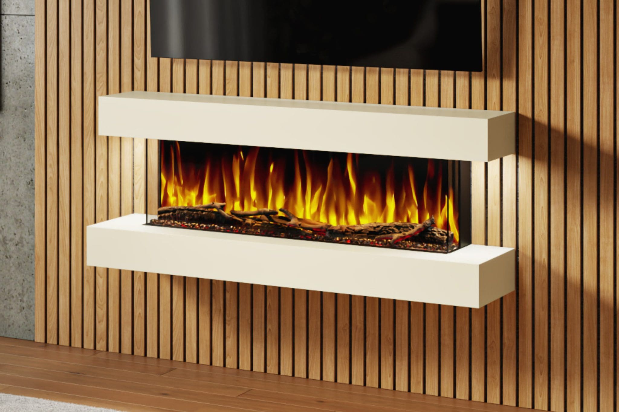 Evolution Fires Studio 4 – 54 Inch Wall Mounted Electric Fireplace Cream Finish