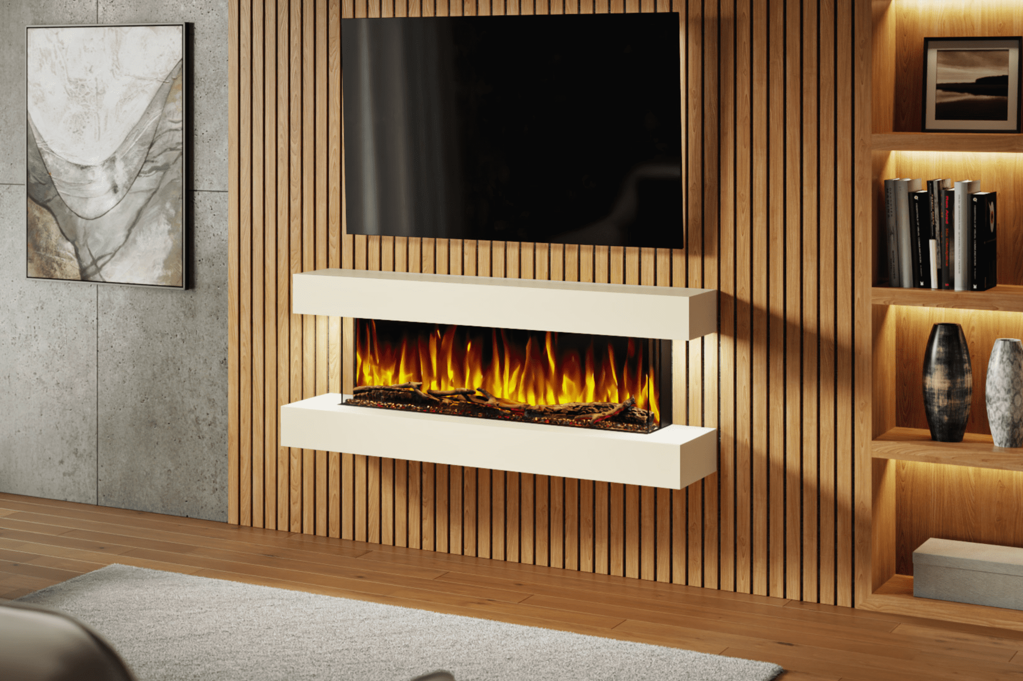 Evolution Fires Studio 4 – 54 Inch Wall Mounted Electric Fireplace Cream Finish - Image 5