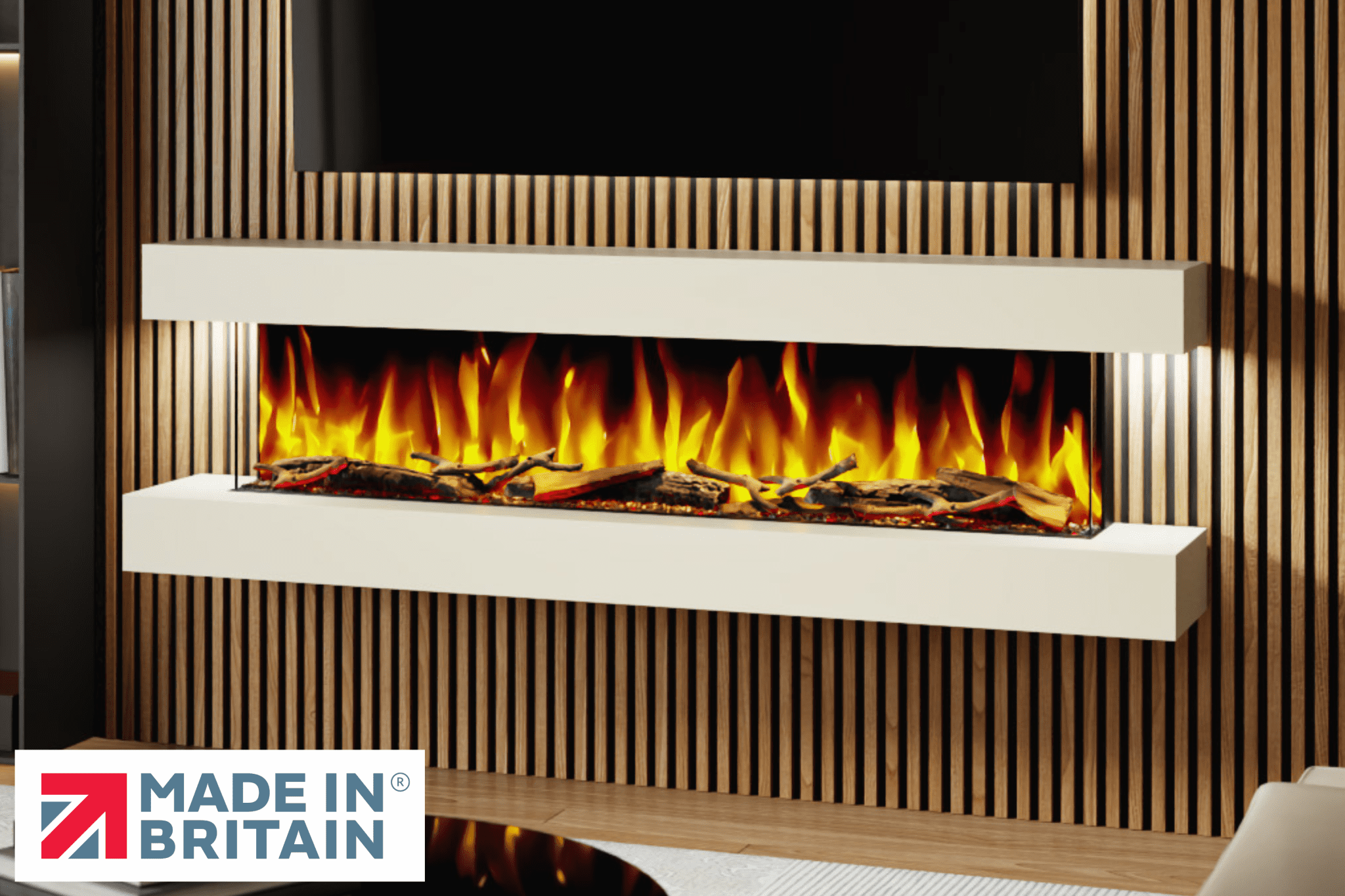 Evolution Fires Studio 6 – 72 Inch Wall Mounted Electric Fireplace Cream Finish