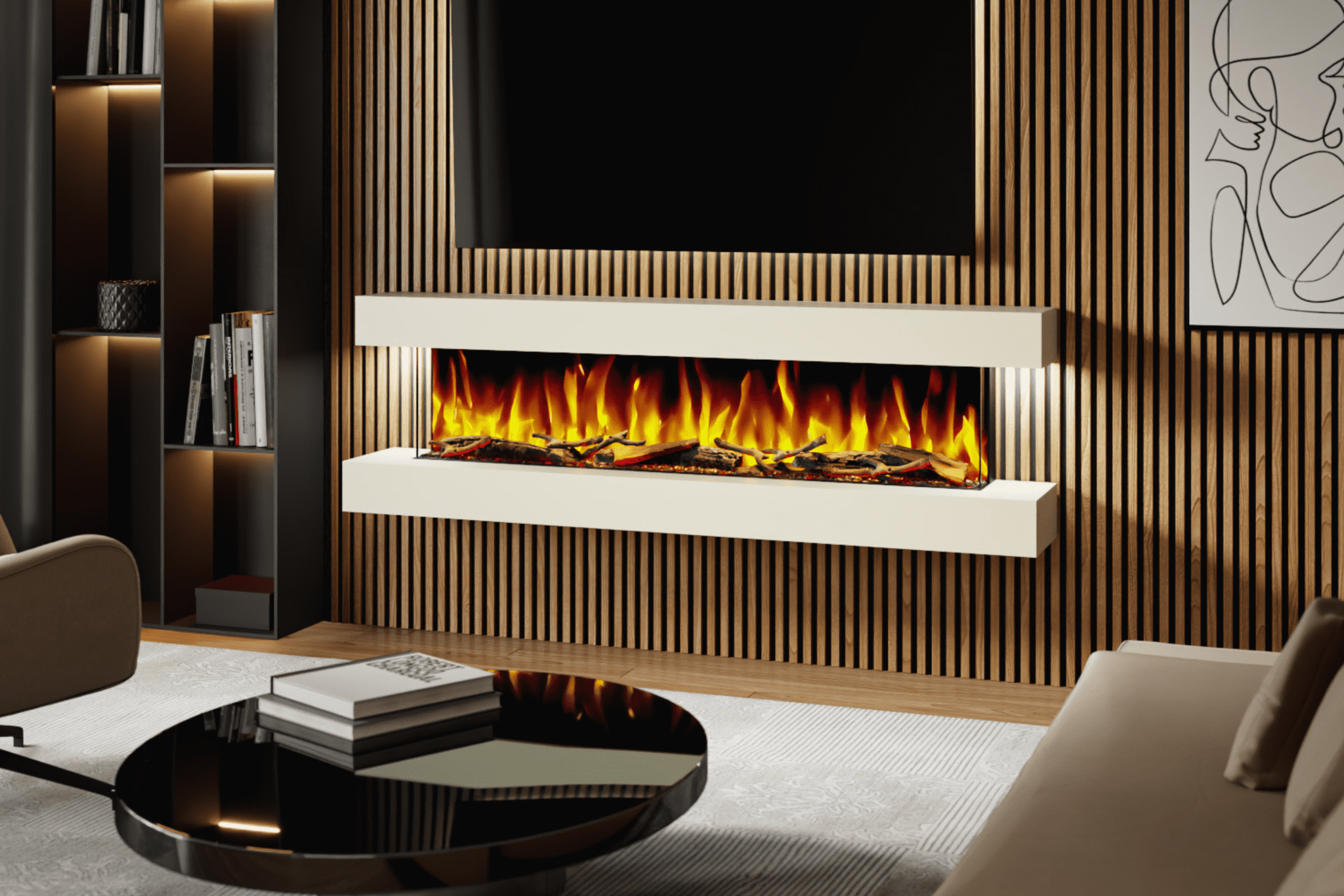 Evolution Fires Studio 7 – 84 Inch Wall Mounted Electric Fireplace Cream Finish - Image 5