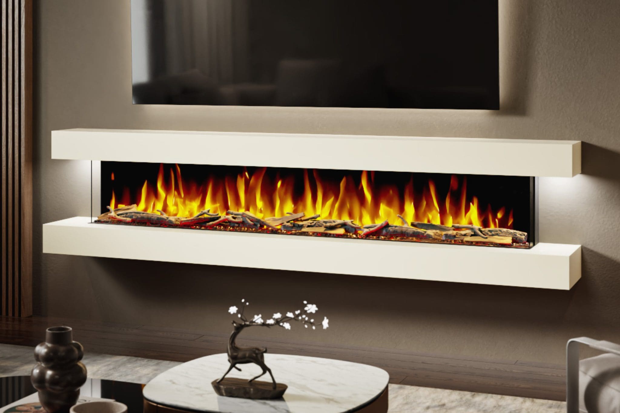 Evolution Fires Studio 8 - 95 inch Wall Mounted Electric Fireplace - Cream Finish