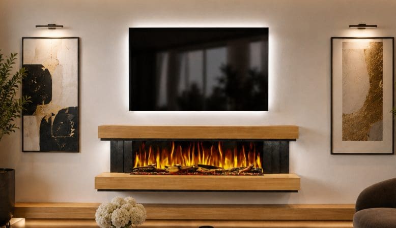 Wall-Mounted Electric Fireplaces Made in the UK: Walnut, Oak & Spray-Finished Designs
