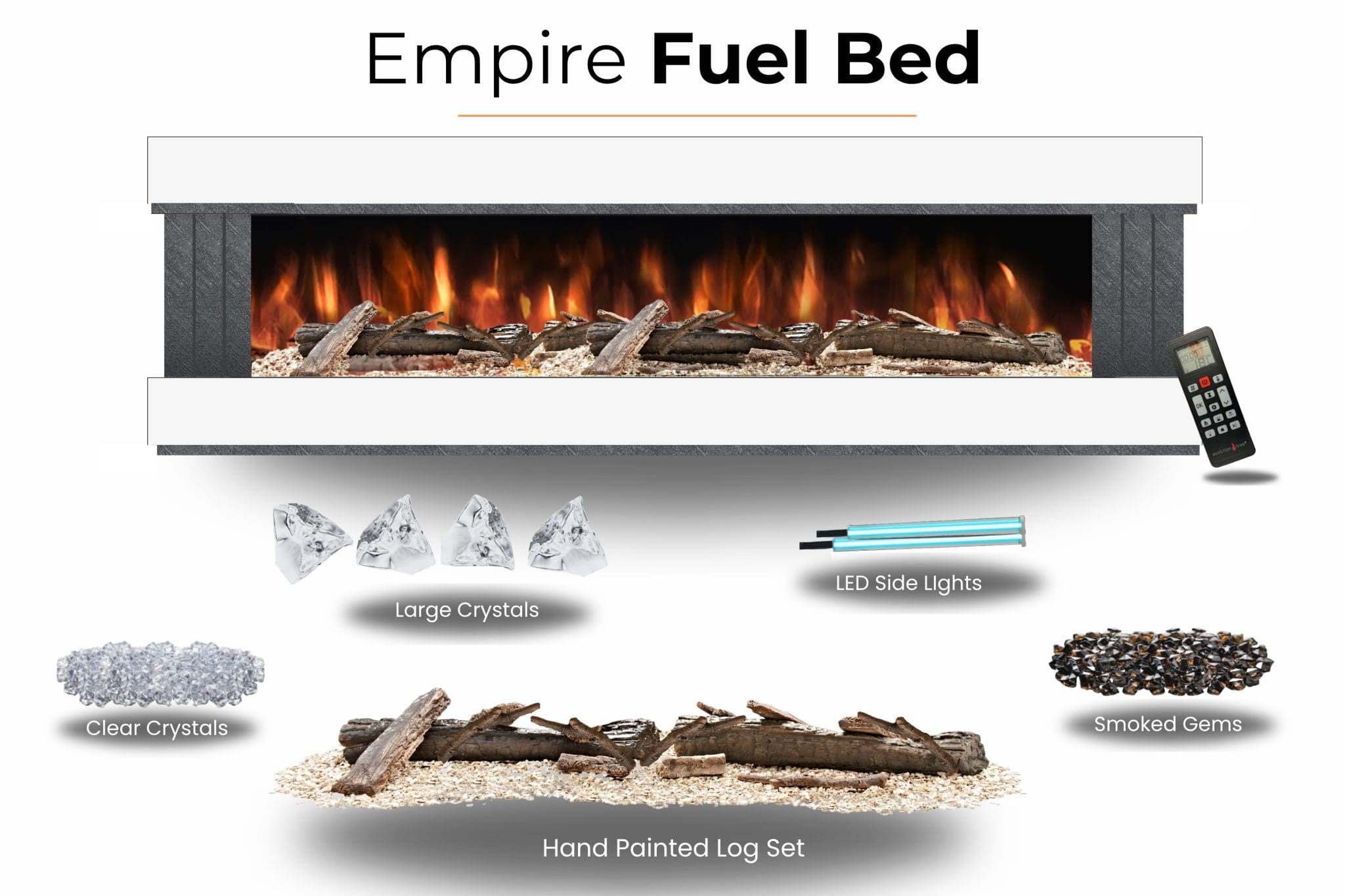 Evolution Fires Empire – 72 Inch Wall Mounted Electric Fireplace White & Black Finish - Image 12