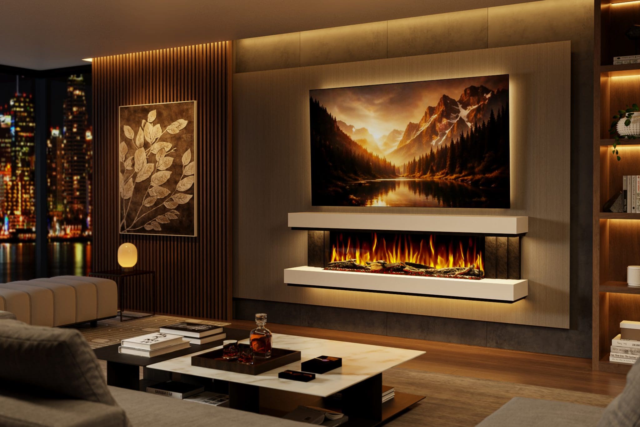 Evolution Fires Empire – 72 Inch Wall Mounted Electric Fireplace White & Black Finish - Image 2