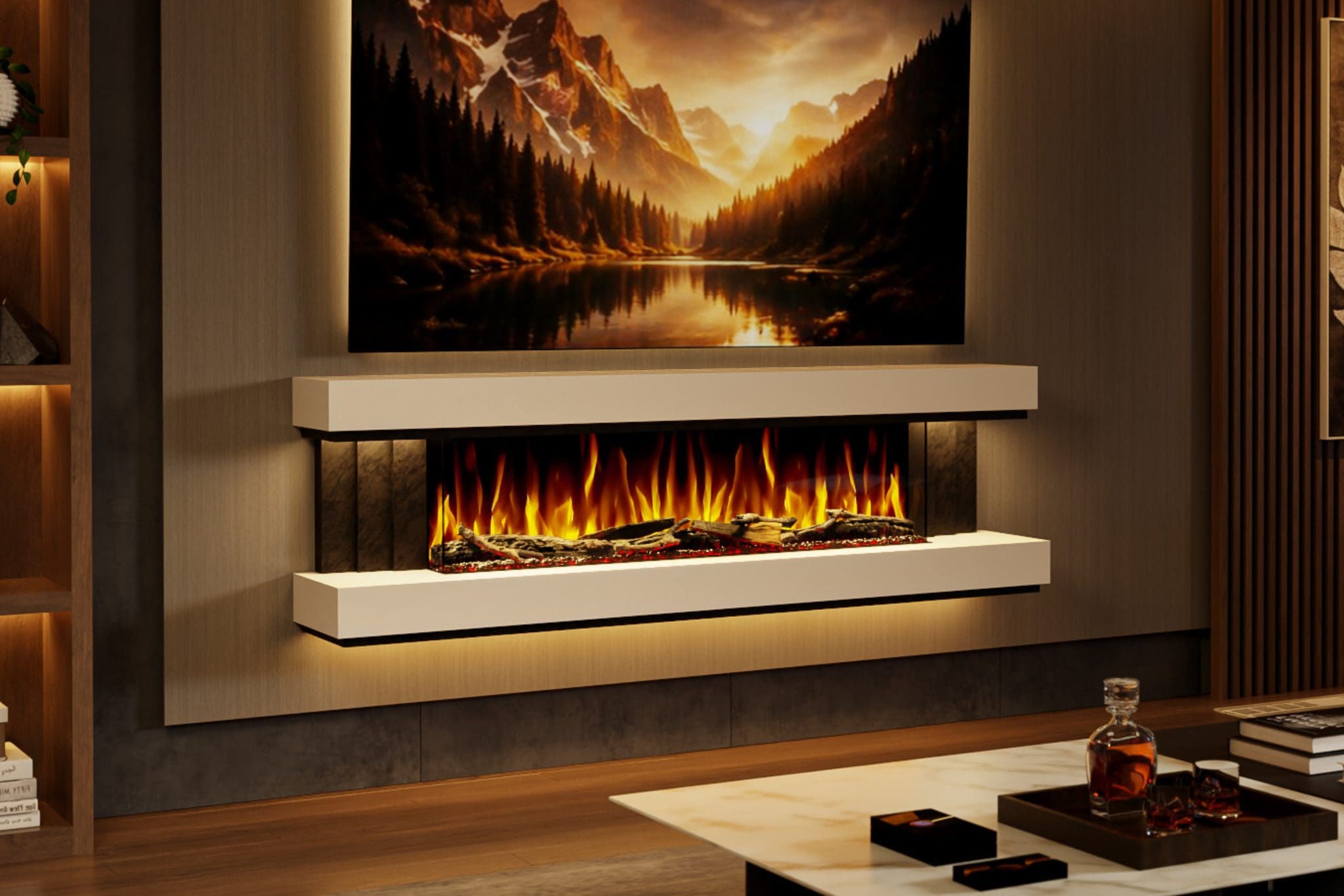 Evolution Fires Empire – 72 Inch Wall Mounted Electric Fireplace White & Black Finish - Image 3