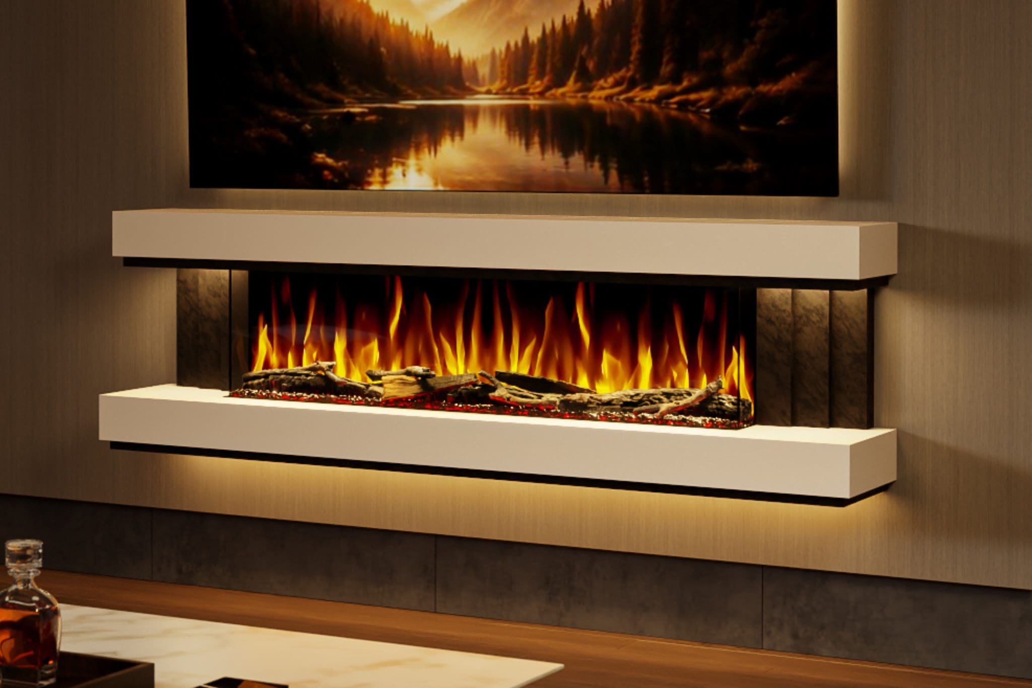 Evolution Fires Empire – 72 Inch Wall Mounted Electric Fireplace White & Black Finish
